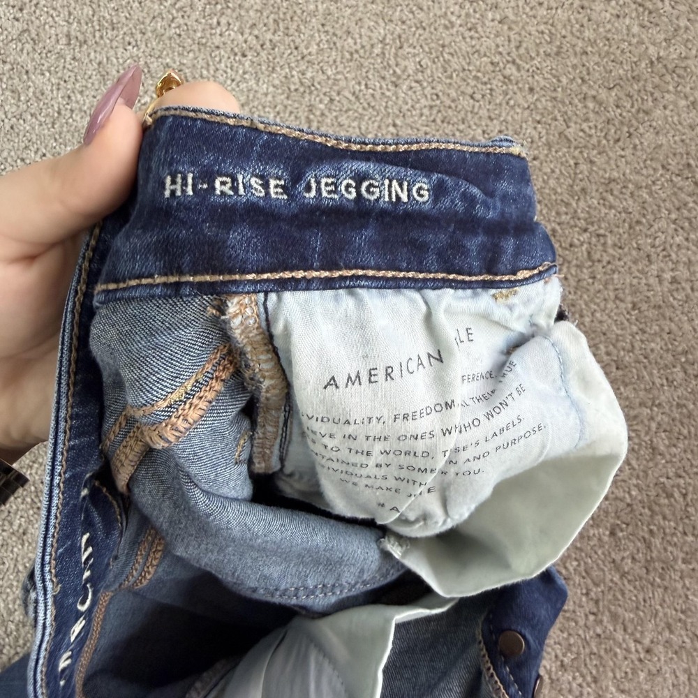 American Eagle Outfitters Hi-Rise Jegging Jeans Womens 0 Short Distressed Blue - Picture 4 of 9